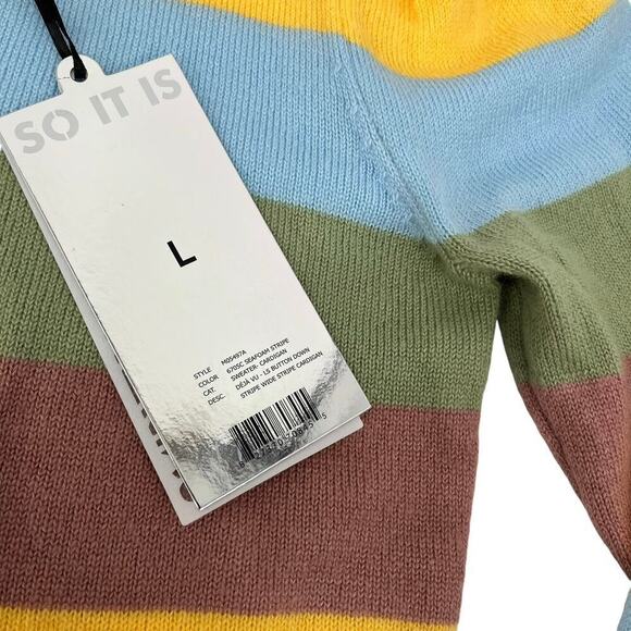 NWT So It Is Deja Vu Cardigan Seafoam Stripe Coquette Collar Large - Picture 7 of 8